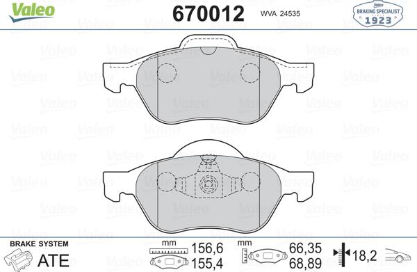 Valeo 670012 - Brake Pad Set, disc brake autospares.lv