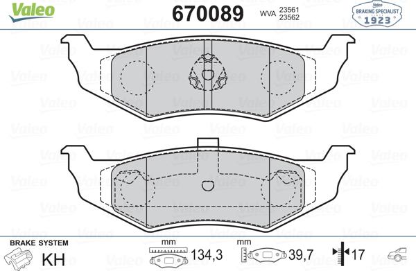 Valeo 670089 - Brake Pad Set, disc brake autospares.lv