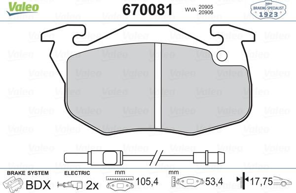 Valeo 670081 - Brake Pad Set, disc brake autospares.lv