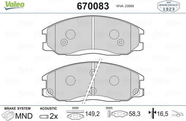 Valeo 670083 - Brake Pad Set, disc brake autospares.lv