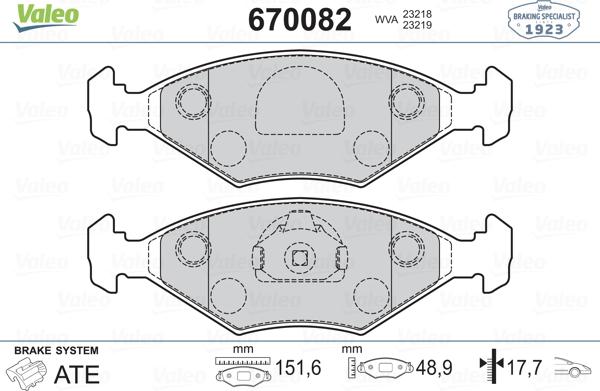 Valeo 670082 - Brake Pad Set, disc brake autospares.lv