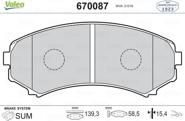 Valeo 670087 - Brake Pad Set, disc brake autospares.lv