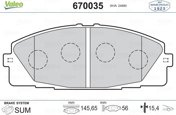 Valeo 670035 - Brake Pad Set, disc brake autospares.lv