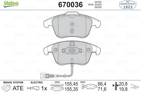 Valeo 670036 - Brake Pad Set, disc brake autospares.lv