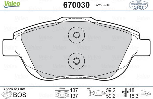 Valeo 670030 - Brake Pad Set, disc brake autospares.lv