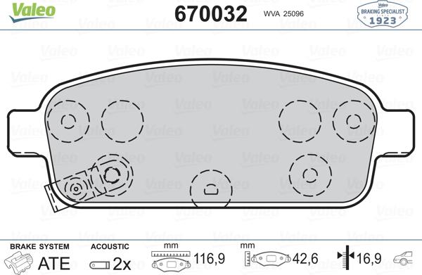 Valeo 670032 - Brake Pad Set, disc brake autospares.lv