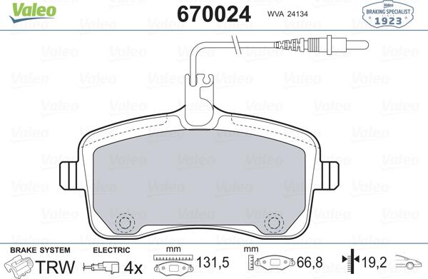 Valeo 670024 - Brake Pad Set, disc brake autospares.lv