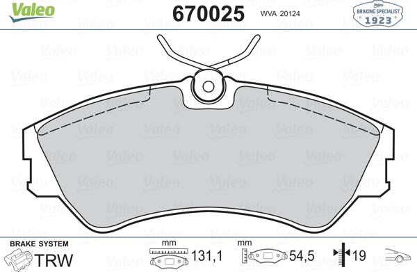 Valeo 670025 - Brake Pad Set, disc brake autospares.lv