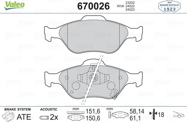 Valeo 670026 - Brake Pad Set, disc brake autospares.lv