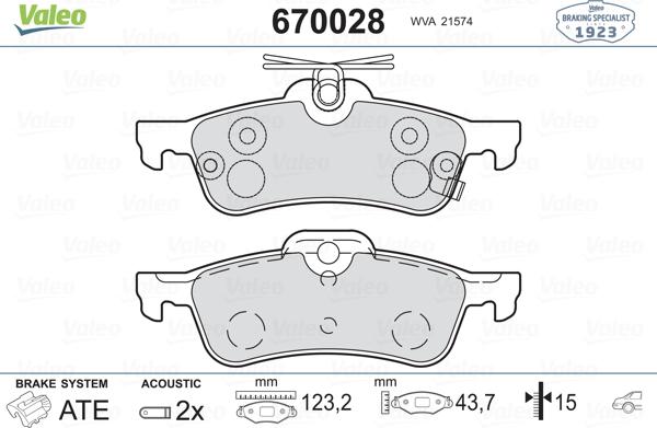 Valeo 670028 - Brake Pad Set, disc brake autospares.lv