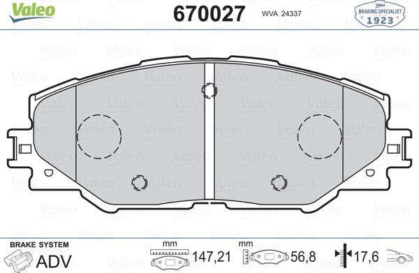 Valeo 670027 - Brake Pad Set, disc brake autospares.lv