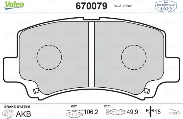 Valeo 670079 - Brake Pad Set, disc brake autospares.lv