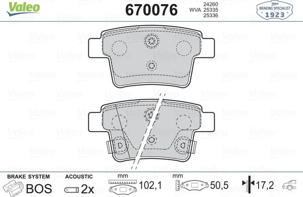 Valeo 670076 - Brake Pad Set, disc brake autospares.lv