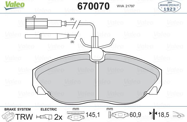 Valeo 670070 - Brake Pad Set, disc brake autospares.lv