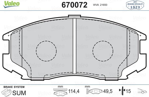 Valeo 670072 - Brake Pad Set, disc brake autospares.lv