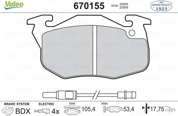 Valeo 670155 - Brake Pad Set, disc brake autospares.lv