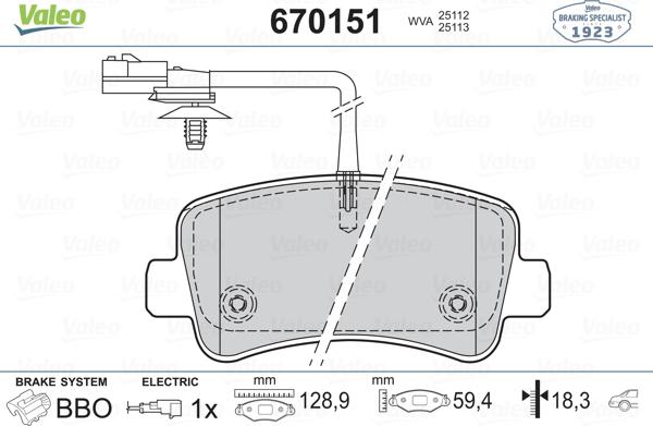 Valeo 670151 - Brake Pad Set, disc brake autospares.lv