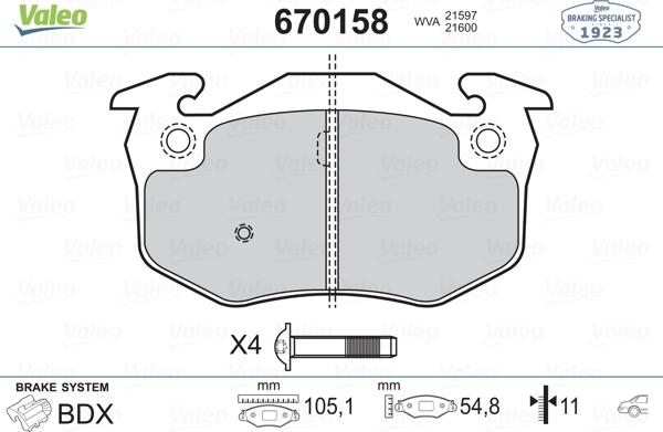 Valeo 670158 - Brake Pad Set, disc brake autospares.lv