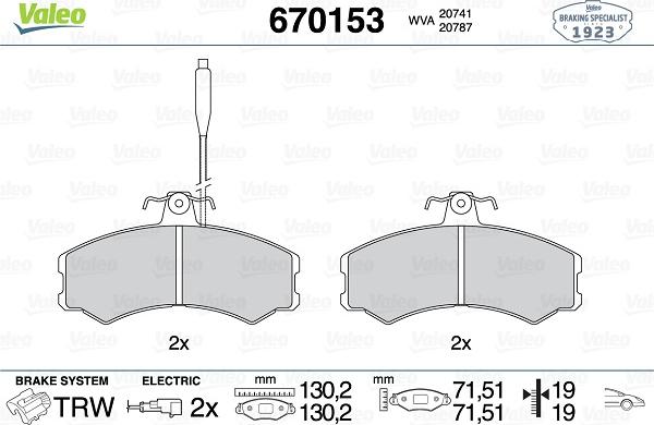 Valeo 670153 - Brake Pad Set, disc brake autospares.lv