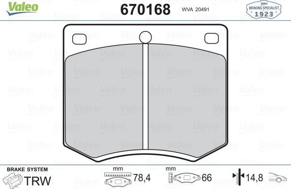 Valeo 670168 - Brake Pad Set, disc brake autospares.lv