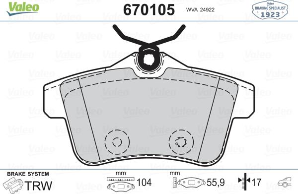 Valeo 670105 - Brake Pad Set, disc brake autospares.lv