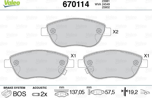 Valeo 670114 - Brake Pad Set, disc brake autospares.lv