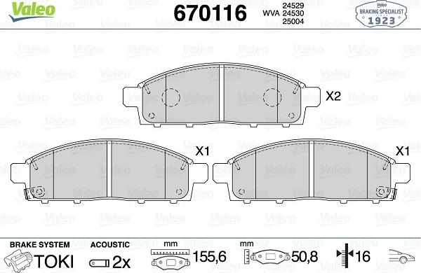 Valeo 670116 - Brake Pad Set, disc brake autospares.lv