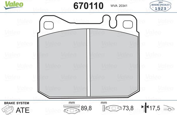 Valeo 670110 - Brake Pad Set, disc brake autospares.lv