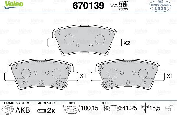 Valeo 670139 - Brake Pad Set, disc brake autospares.lv