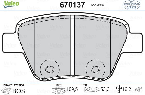 Valeo 670137 - Brake Pad Set, disc brake autospares.lv