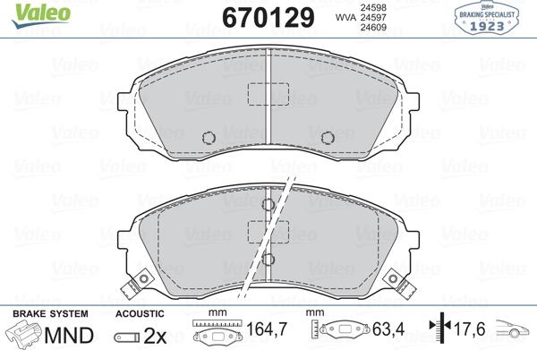 Valeo 670129 - Brake Pad Set, disc brake autospares.lv