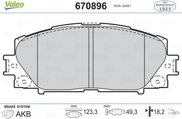 Valeo 670896 - Brake Pad Set, disc brake autospares.lv