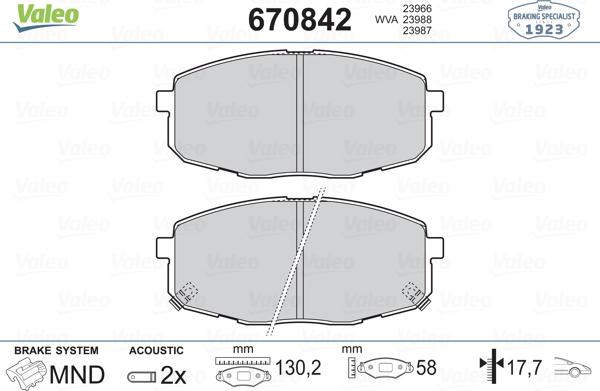 Valeo 670842 - Brake Pad Set, disc brake autospares.lv