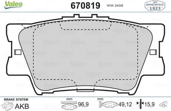 Valeo 670819 - Brake Pad Set, disc brake autospares.lv