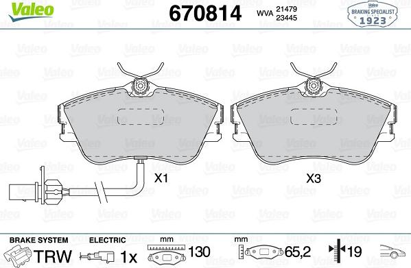 Valeo 670814 - Brake Pad Set, disc brake autospares.lv