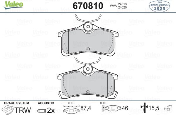 Valeo 670810 - Brake Pad Set, disc brake autospares.lv