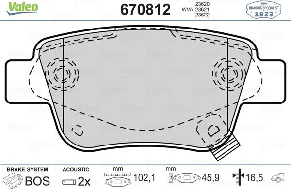 Valeo 670812 - Brake Pad Set, disc brake autospares.lv