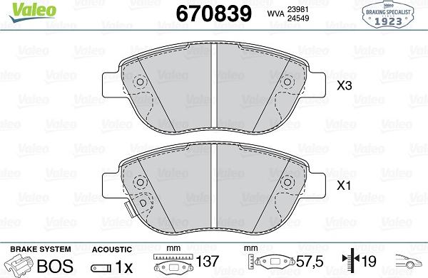 Valeo 670839 - Brake Pad Set, disc brake autospares.lv