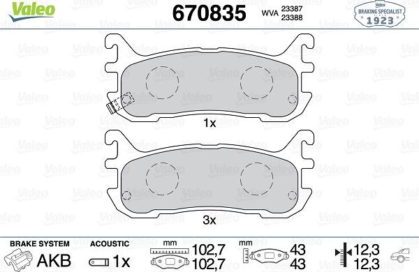 Valeo 670835 - Brake Pad Set, disc brake autospares.lv