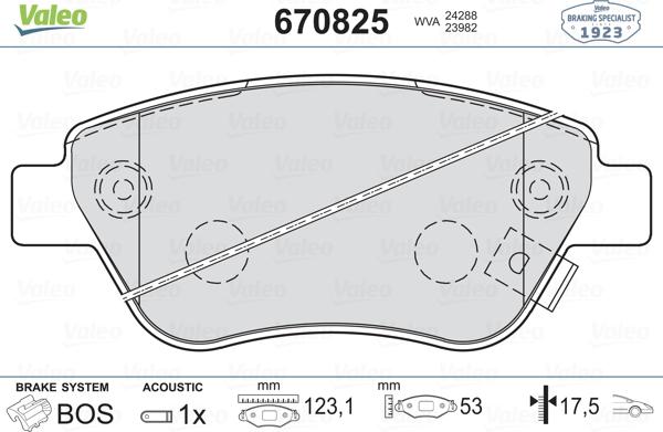 Valeo 670825 - Brake Pad Set, disc brake autospares.lv