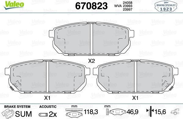 Valeo 670823 - Brake Pad Set, disc brake autospares.lv