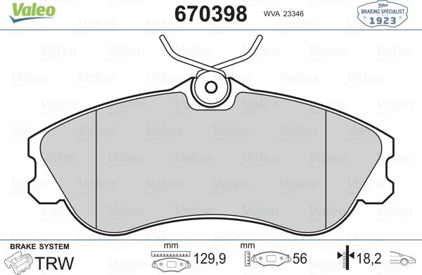 Valeo 670398 - Brake Pad Set, disc brake autospares.lv