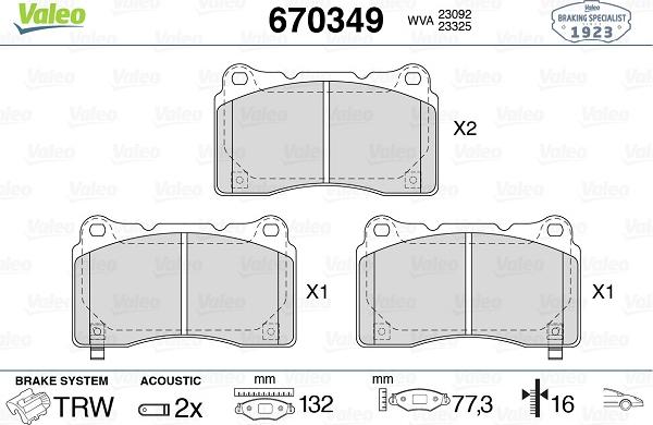 Valeo 670349 - Brake Pad Set, disc brake autospares.lv