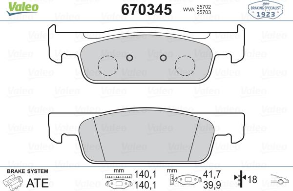 Valeo 670345 - Brake Pad Set, disc brake autospares.lv