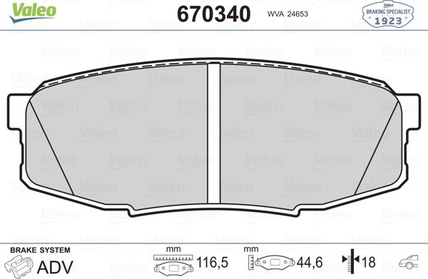 Valeo 670340 - Brake Pad Set, disc brake autospares.lv