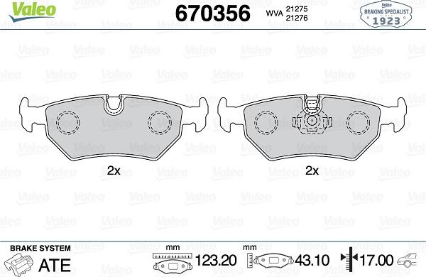 Valeo 670356 - Brake Pad Set, disc brake autospares.lv