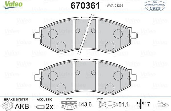 Valeo 670361 - Brake Pad Set, disc brake autospares.lv