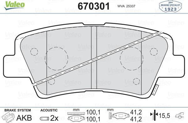 Valeo 670301 - Brake Pad Set, disc brake autospares.lv