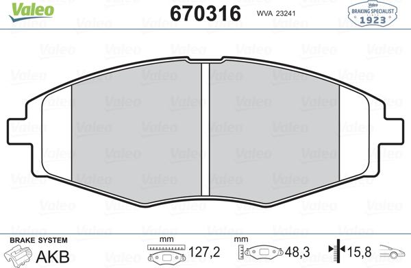 Valeo 670316 - Brake Pad Set, disc brake autospares.lv