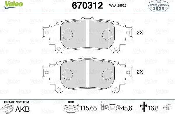 Valeo 670312 - Brake Pad Set, disc brake autospares.lv